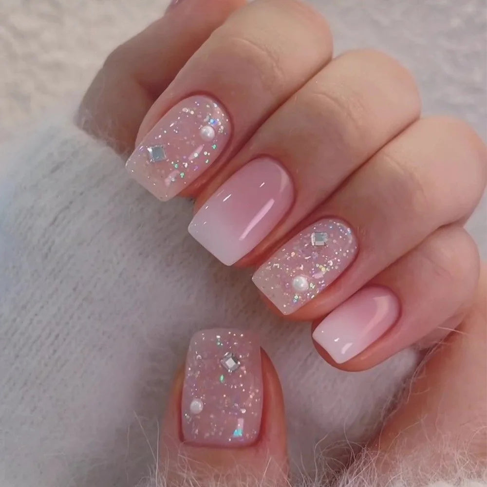 Short Ballerina Press-On Nails – Ombre Gradient Designs, 24 Pieces