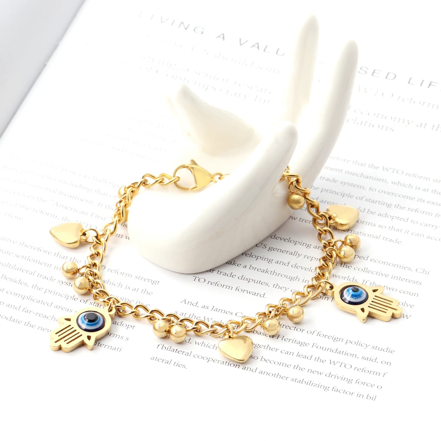 Evil Eye Bracelet – 18K Gold-Plated Stainless Steel Boho Charm Bracelet for Women
