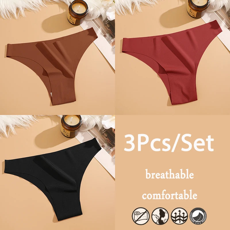 FINETOO 3Pcs/Set Ice Silk Seamless Underwear Low Waisted Brazilian Pants Breathable High Elasticity Lingerie Intimates Panties
