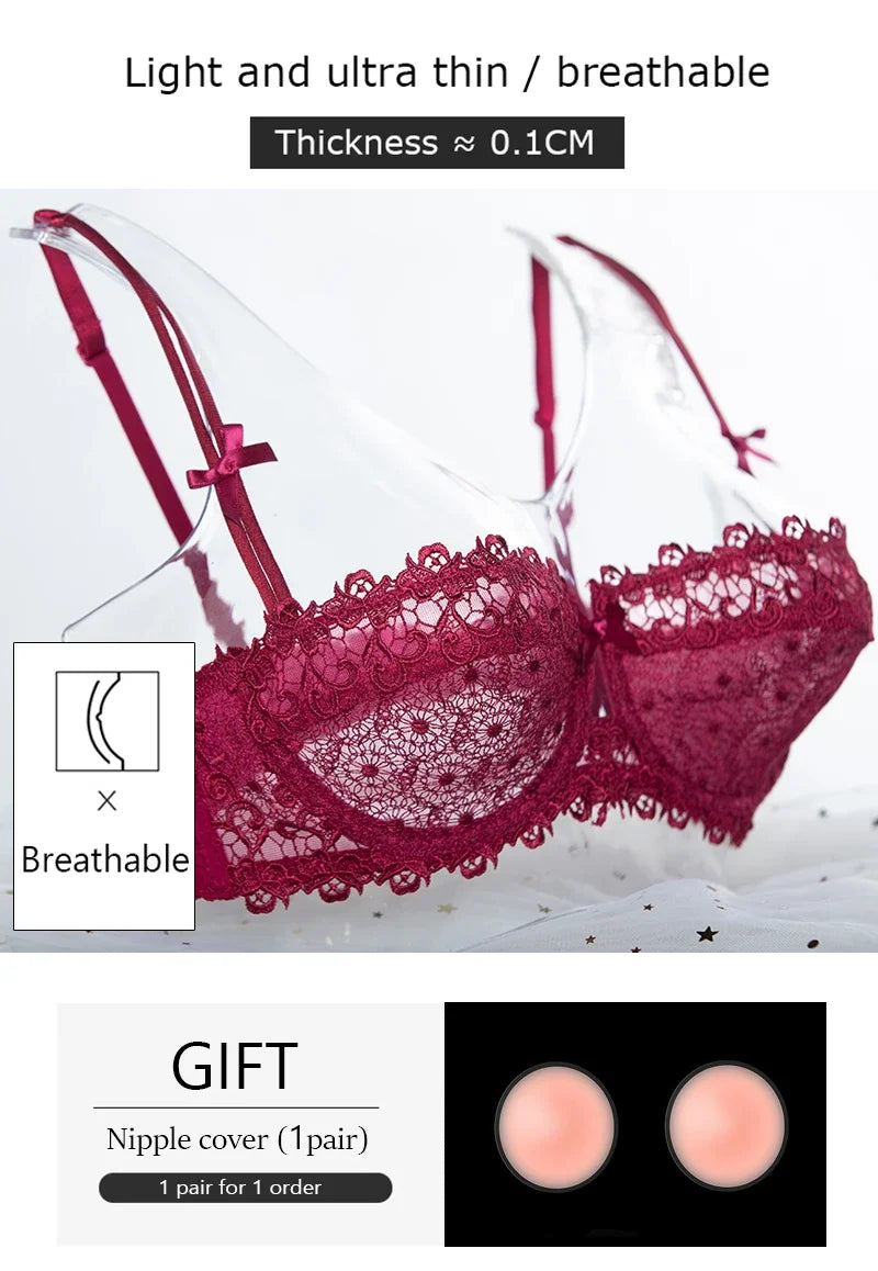 Women's Plus Size Sexy Half Cup Lace Bra | Sheer Mesh Unlined Bralette with Underwire | Natural Lift Lingerie for A-D Cup (70A–95D)