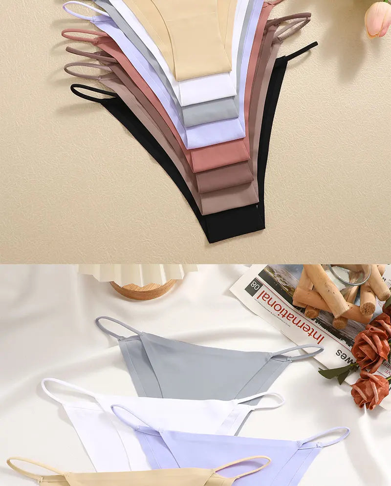 FINETOO 3Pcs Seamless Ice Silk Underwear New Color Sexy Thin Strap Briefs Girls Low Waist Breathable Panties No Trace Lingerie