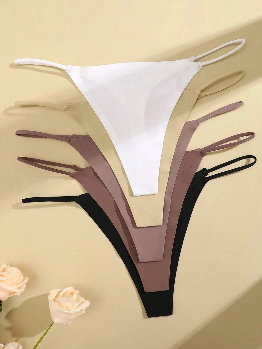 5-Pack Seamless Thong Underwear – Low-Rise Ice Silk G-String Panties for Women (XS–XL, 24 Color Sets)