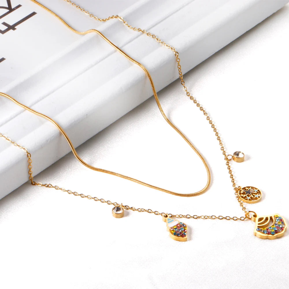 Shell Jewelry Set – 18K Gold-Plated Stainless Steel Necklace, Earrings & Bracelet for Women