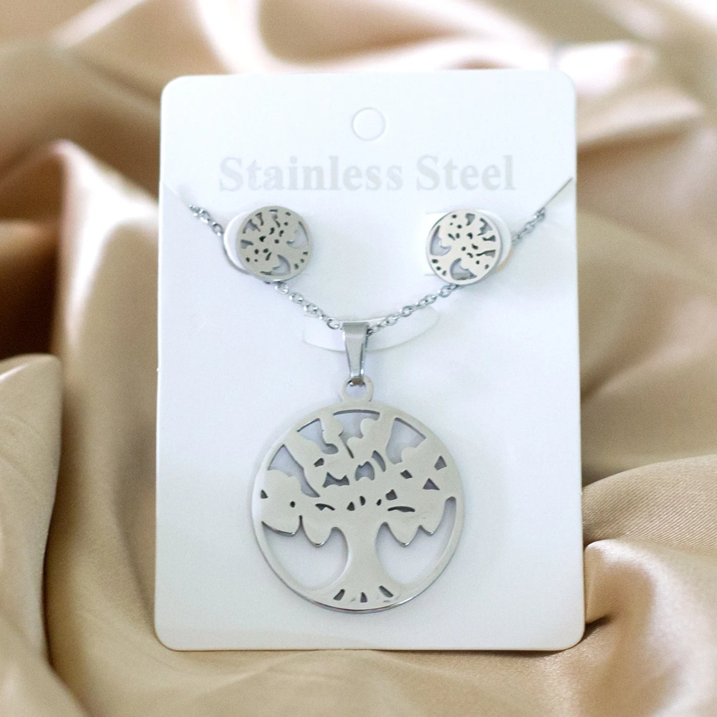 Tree of Life Jewelry Set – Stainless Steel Necklace & Earrings for Women
