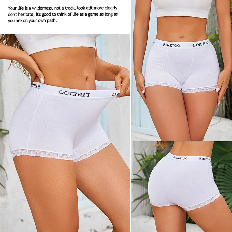 Cotton High-Waist Lace Boyshort – Breathable Letter-Band Sport Briefs for Women (S–2XL, 6 Colors)