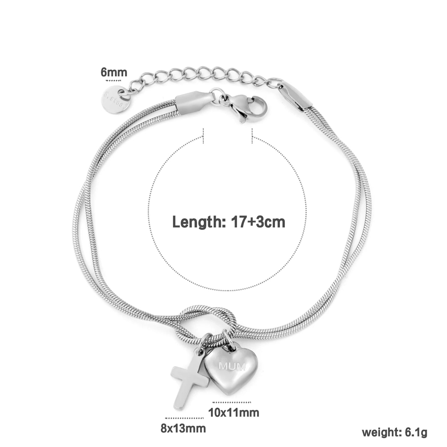Cubic Heart Charm Bracelet – 18K Gold-Plated Stainless Steel Snake Chain for Women & Men