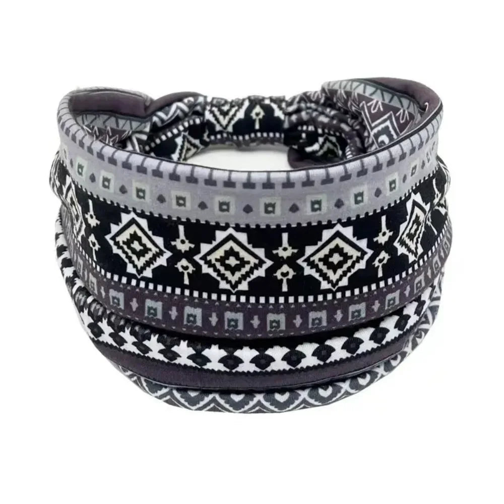 4 Pcs Boho Headbands Stretch Paisley Print Bandana Headband Criss Cross Hair Bands Knotted Head Wrap Yoga Daily for Women and Girls (Teal Ethnic)