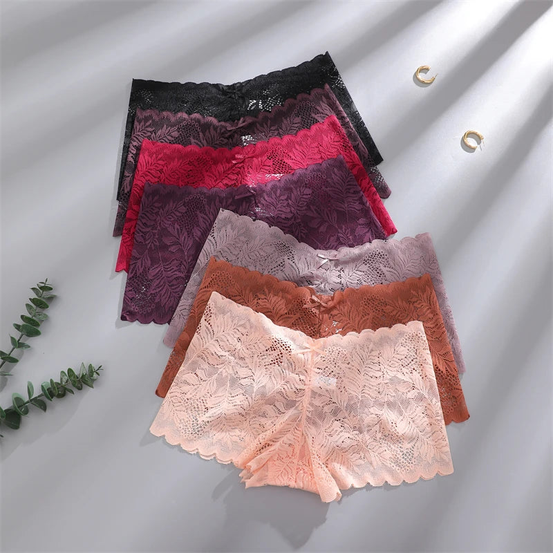 5-Pack Lace Floral Boyshorts — Low-Rise Hollow Out Panties
