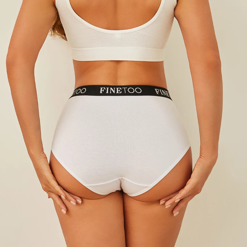 FINETOO 4Pcs Cotton High Waist Seamless Underwear Women's Breathable Elastic Belts Panties Plus Size Comfortable Lingerie S-XXL