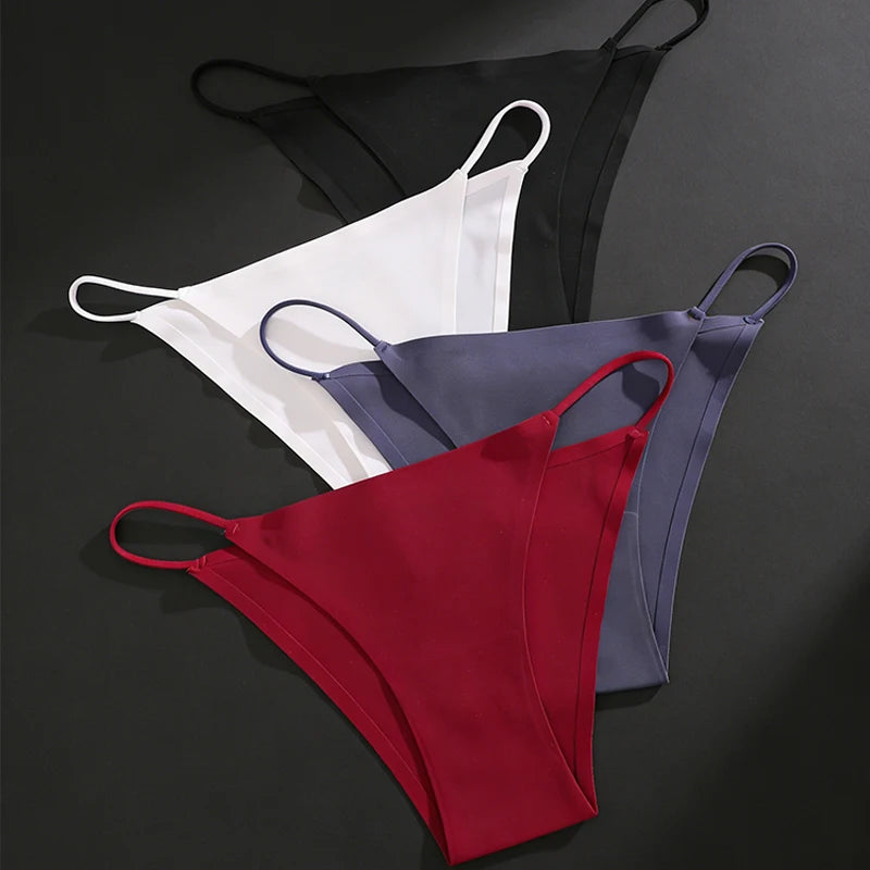 FINETOO 3Pcs Seamless Ice Silk Underwear New Color Sexy Thin Strap Briefs Girls Low Waist Breathable Panties No Trace Lingerie