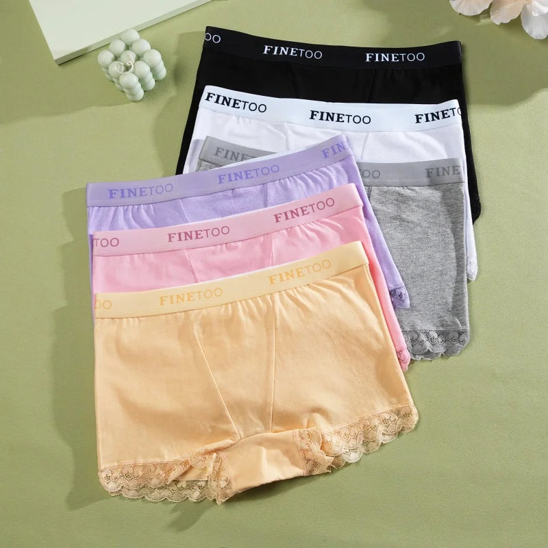 Cotton High-Waist Lace Boyshort – Breathable Letter-Band Sport Briefs for Women (S–2XL, 6 Colors)