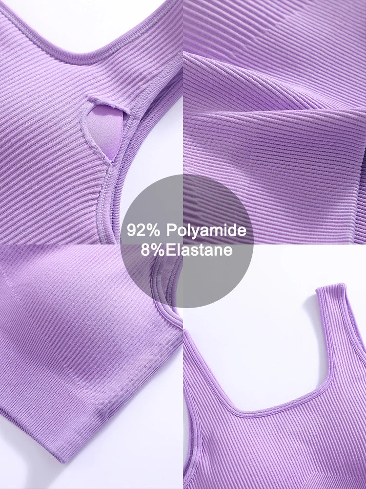 Women's Ribbed Yoga Tank Top – Padded Sports Bra | Square Neck Workout Vest