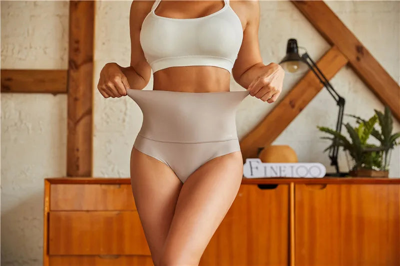 FINETOO Seamless High Waist Panties Women's Abdomen Hip Lift Briefs Body Shaping Lingerie Pants Plus Size Breathable Underwear