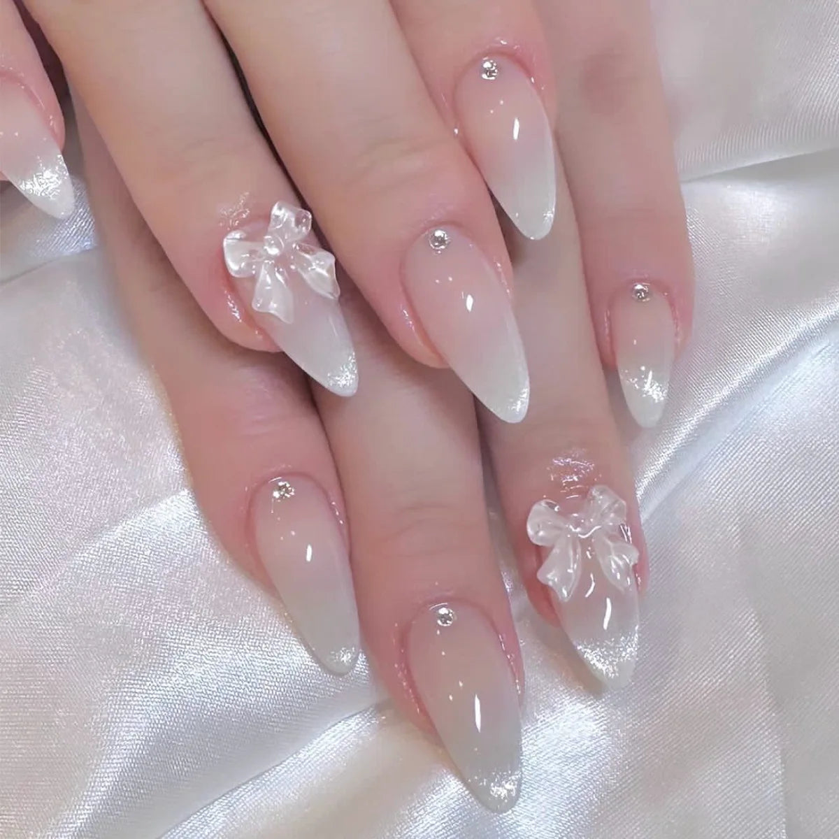 Medium Almond Cat Eye Press-On Nails - Glitter & Gold-Tone Designs, 24 Pieces