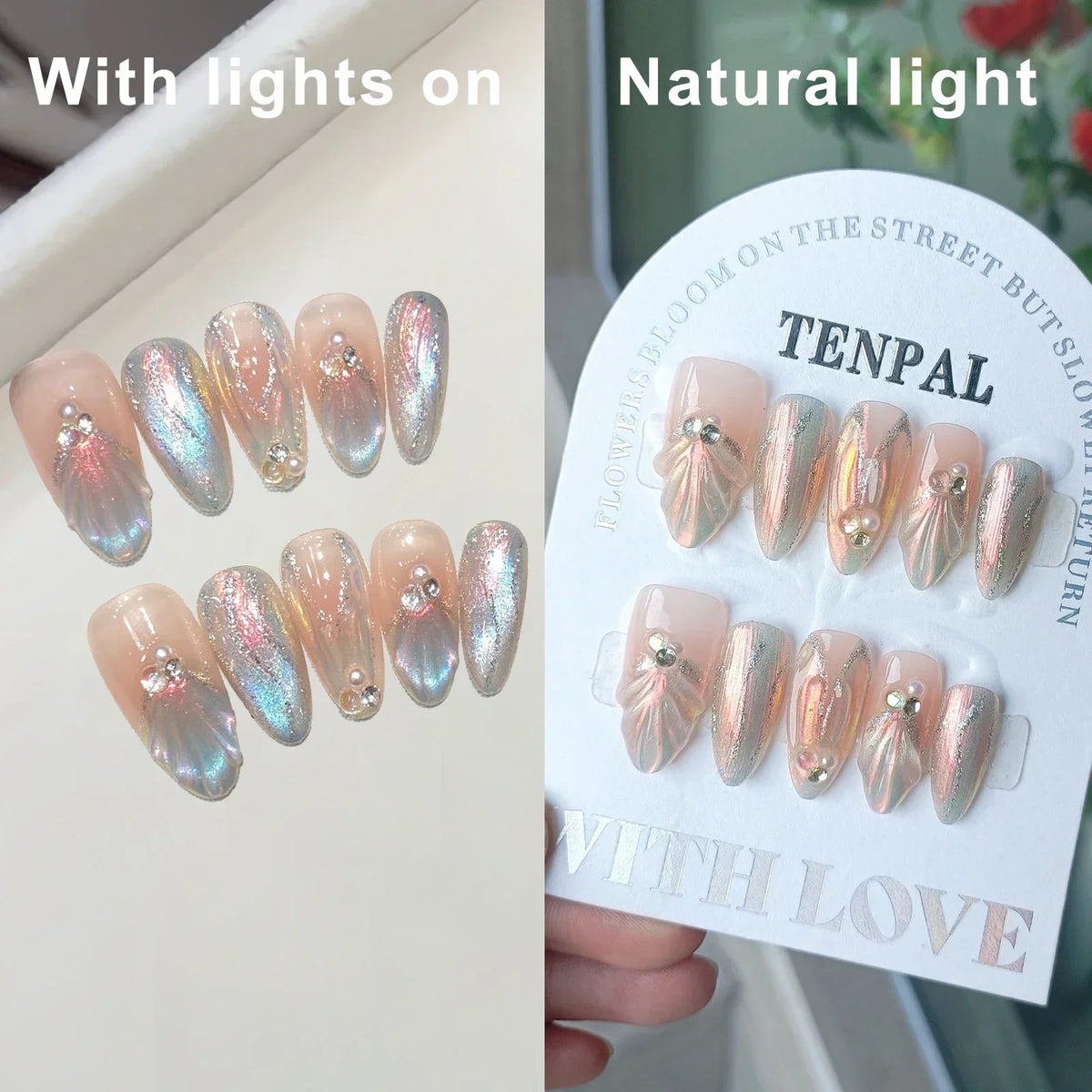 Handmade Cat-Eye Press-On Nails – Glitter Almond 10-Piece Kit
