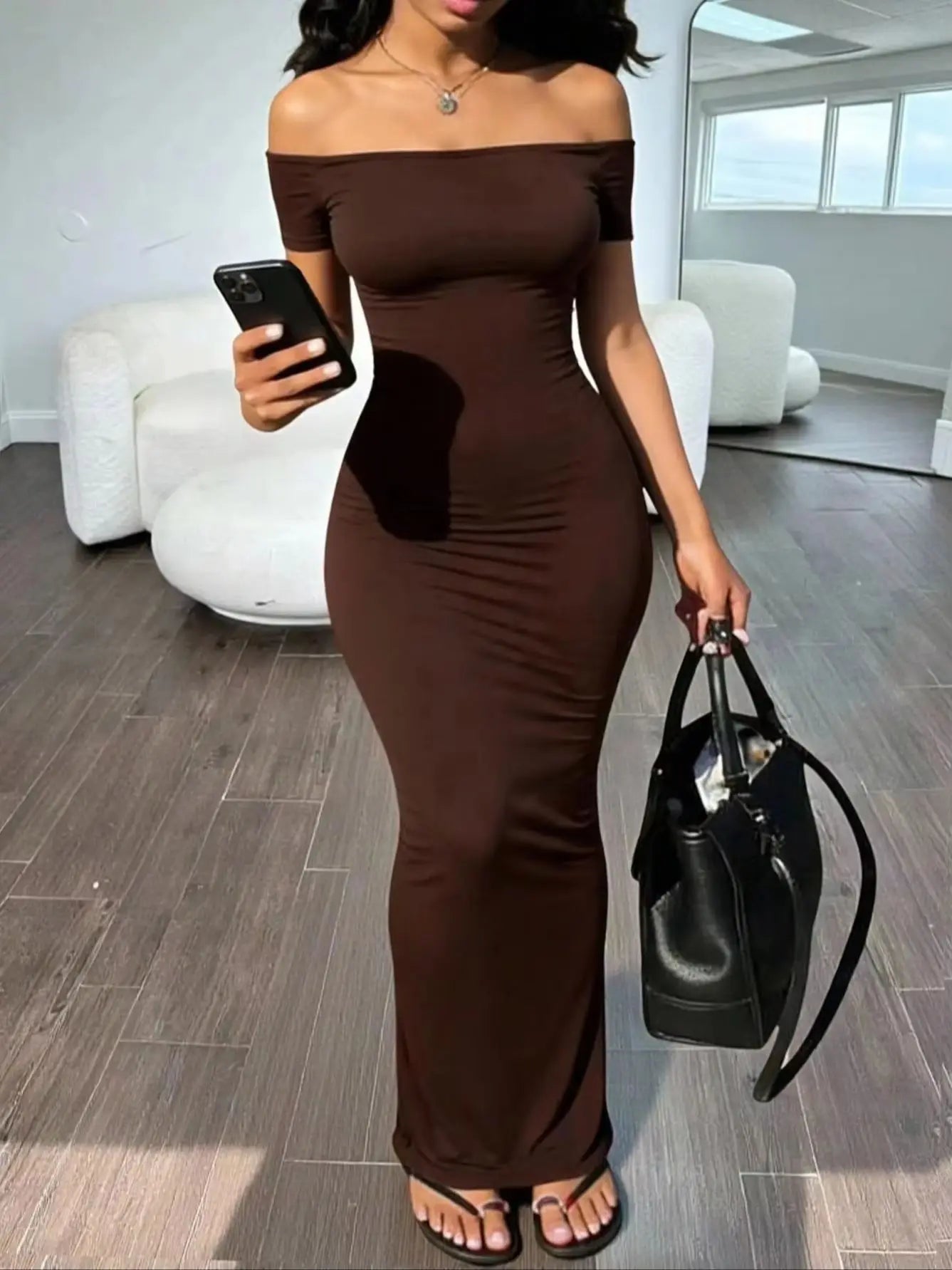 Women‘s Spring Summer Solid Color Sexy Shoulder Bared Bodycon Long Dress One-Shoulder Wrap around Evening Gown
