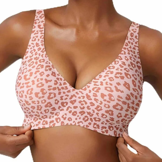 Women's Seamless Leopard Print Bra – Wire-Free Full Cup Push-Up | Breathable Everyday Bra