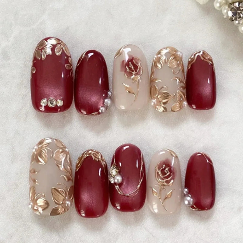 French Almond Press-On Nails – Leopard Print & 3D Bow Designs, 24 Pieces
