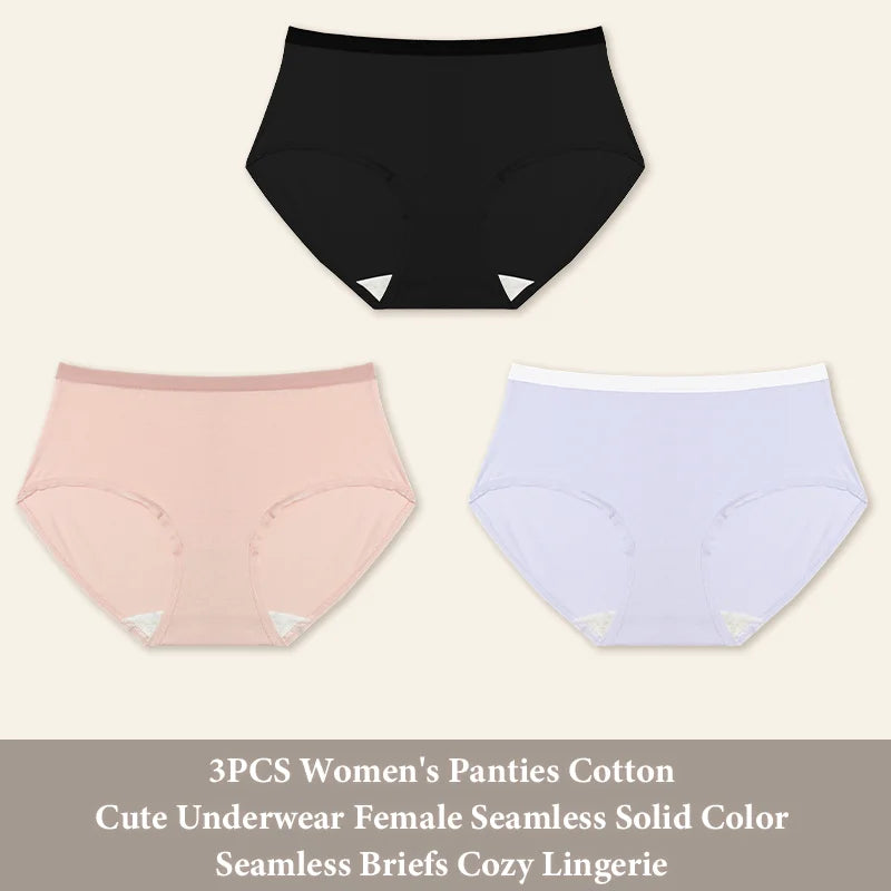 3-Pack Seamless Cotton Brief Panties – Soft Low-Rise Everyday Underwear for Women (S–XL, 8 Color Sets)