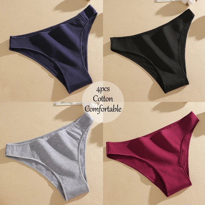 4-Pack Cotton Low-Rise Briefs – Soft Breathable Everyday Underwear for Women (M–2XL, 19 Color Sets)
