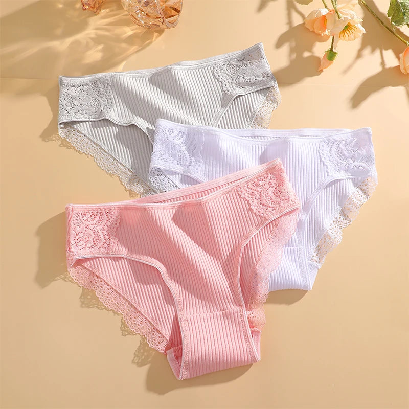FINETOO 7PCS Cotton Underwear Women's Panties Set Comfort Underpants Floral Lace Briefs For Woman Sexy Low-Rise Pantys Intimates