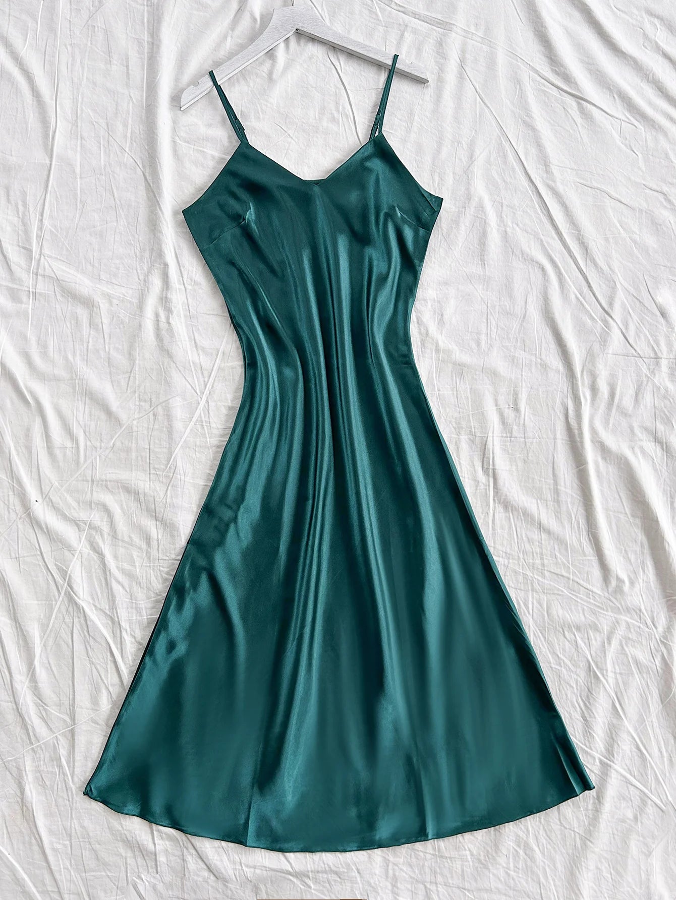 Satin Long Slip Nightdress — V-Neck Midi Sleeveless | Women's Elegant Sleepwear