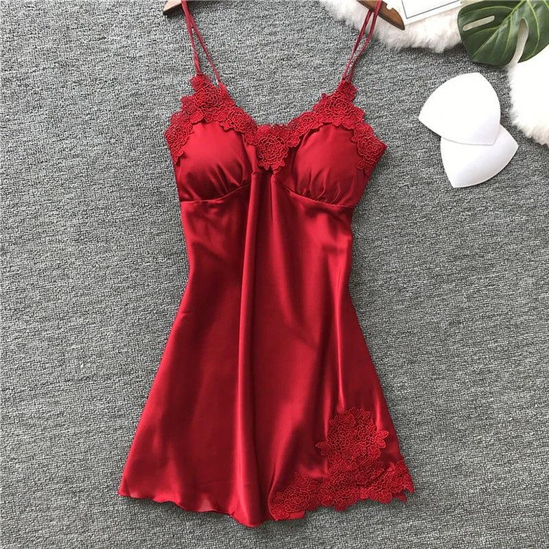 Ice Silk Satin Halter Nightdress – V-Neck, Knee-Length, Sleeveless | Women's Sleepwear