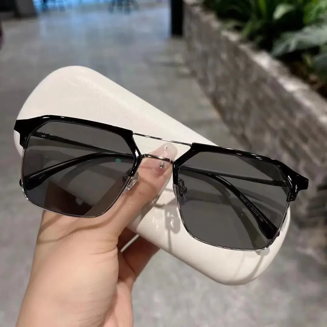 Luxury Intelligent Photochromic Myopia Glasses Double Deam Color Changing Finished Near-sighted Eyewear Men Women Minus Diopters