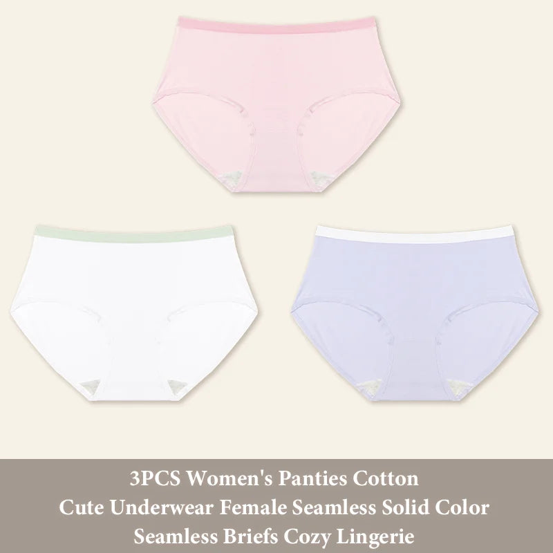3-Pack Seamless Cotton Brief Panties – Soft Low-Rise Everyday Underwear for Women (S–XL, 8 Color Sets)