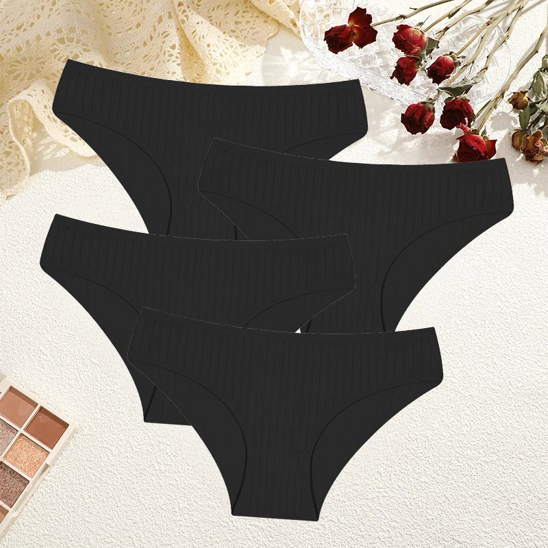 FINETOO 4Pcs Sexy Cotton Panties for Women Underwear Striped Panty Female Soft Lingeries Briefs Pantys Girl Underpant Intimates