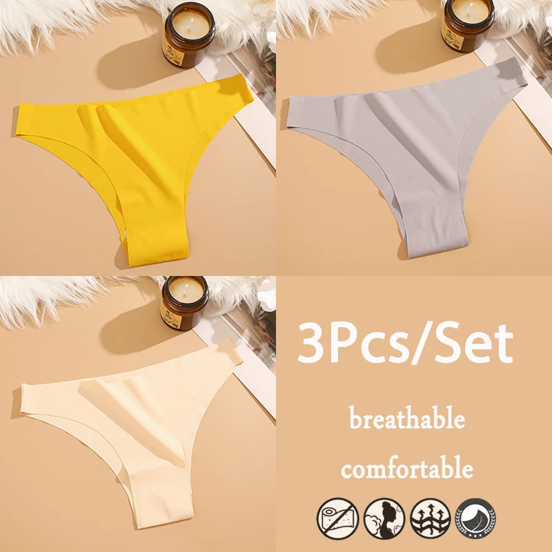 FINETOO 3Pcs/Set Ice Silk Seamless Underwear Low Waisted Brazilian Pants Breathable High Elasticity Lingerie Intimates Panties