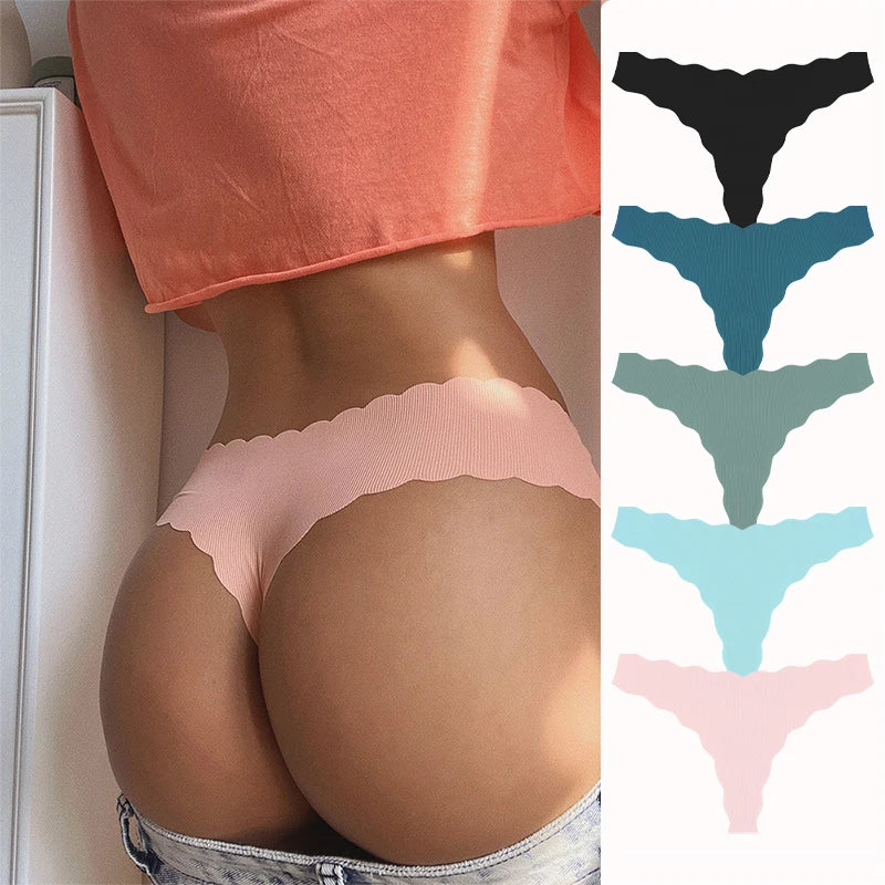5Pcs Women's Seamless Comfy Thong Panties for Women Sport Running Underwear Set Sexy Low-Rise Solid V-Strings Invisible Lingerie