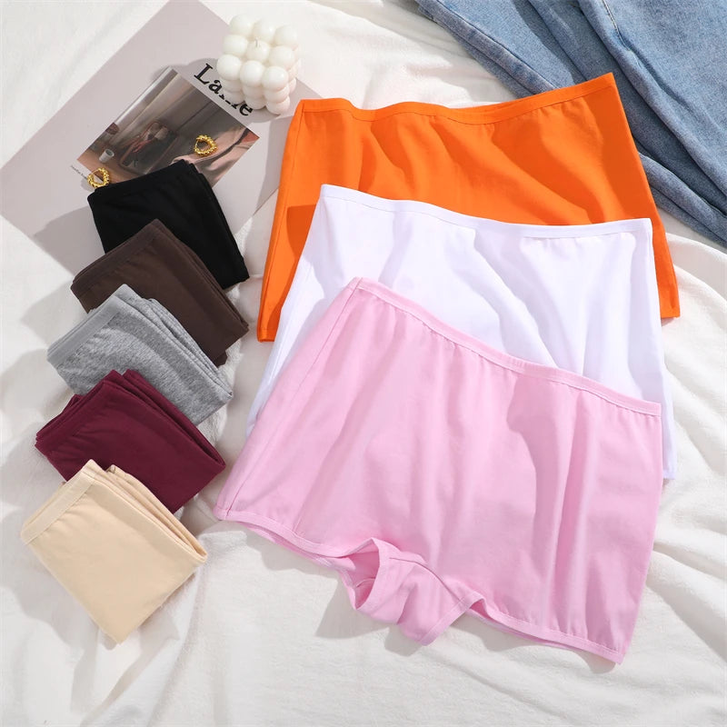 4PCS Women's Panties Cotton Seamless Sports Boxers Underwear Female Solid Color Briefs Cozy Lingerie Intimate Underpants XS-XL