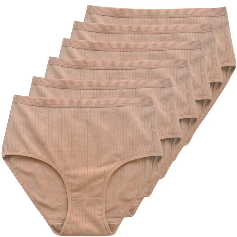 Women's Plus Size Cotton High Waist Briefs – 6-Pack | Breathable Solid Color Underwear (S–2XL)