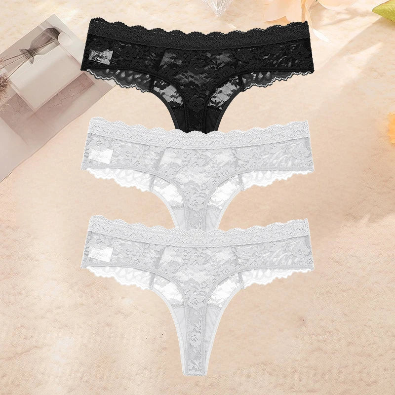 FINETOO 3PCS/Set S-XL Women Sexy Panties G-string Sexy Woman's Underwear Girl Lace Lingerie Female Bikini Lady Thong Intimates