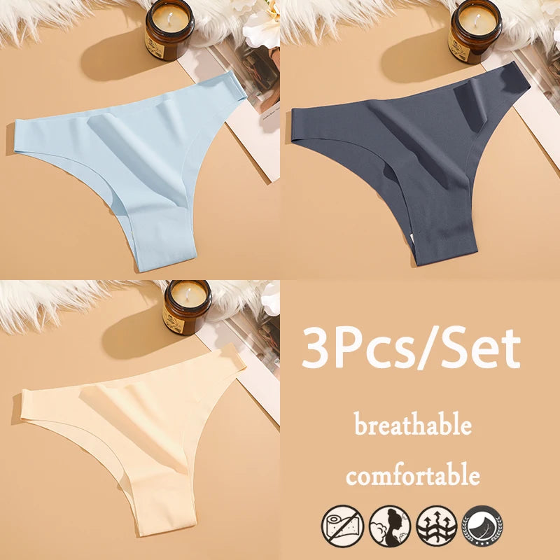 FINETOO 3Pcs/Set Ice Silk Seamless Underwear Low Waisted Brazilian Pants Breathable High Elasticity Lingerie Intimates Panties