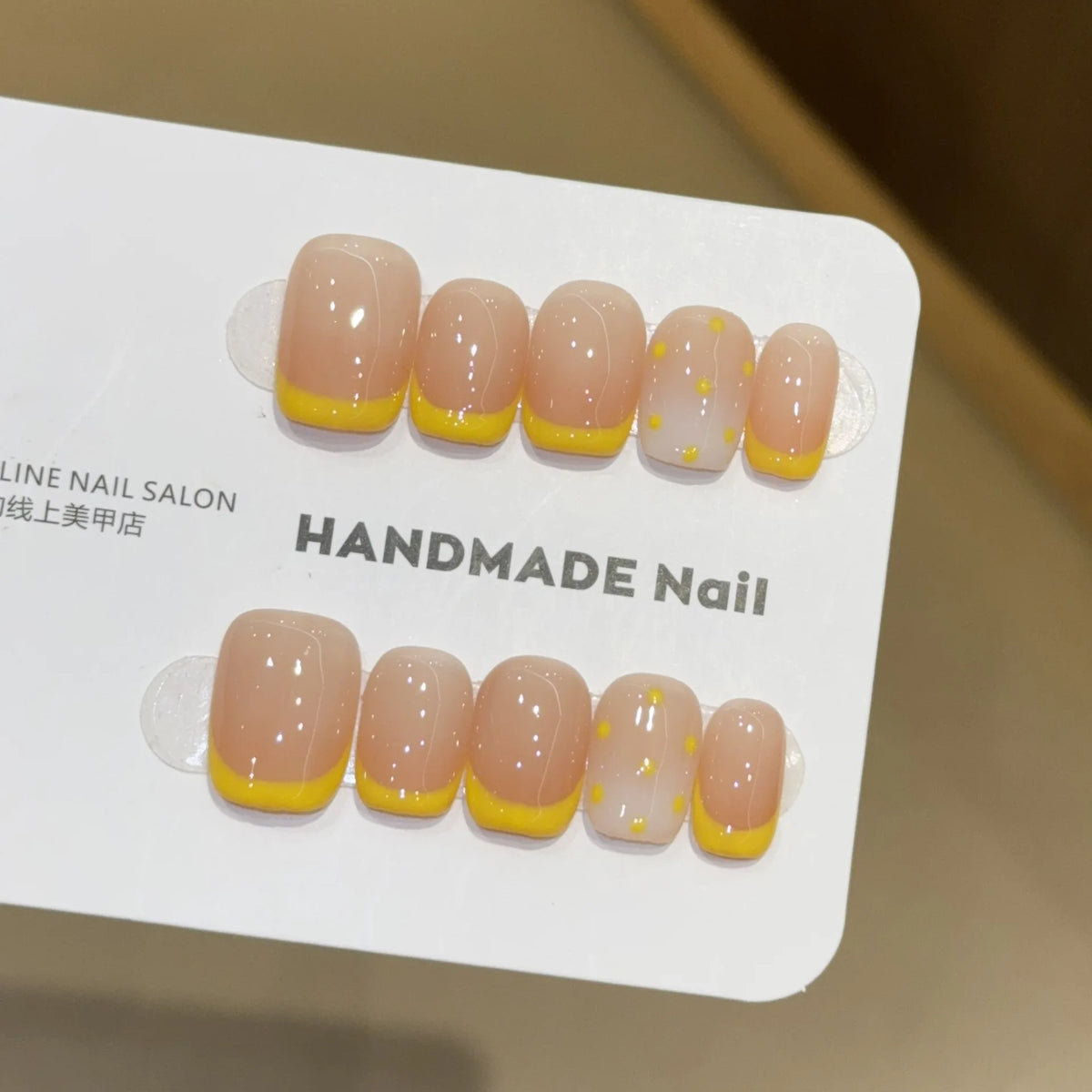 Handmade Coffin Press-On Nails with Glue - Nude French & Gradient, 10 Pieces