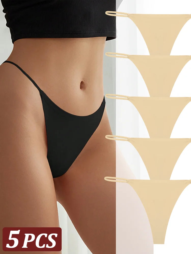 5-Pack Seamless Thong Underwear – Low-Rise Ice Silk G-String Panties for Women (XS–XL, 24 Color Sets)