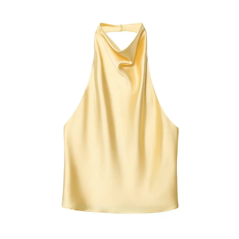 Satin Halter Cowl-Neck Backless Top — Women's Camisole