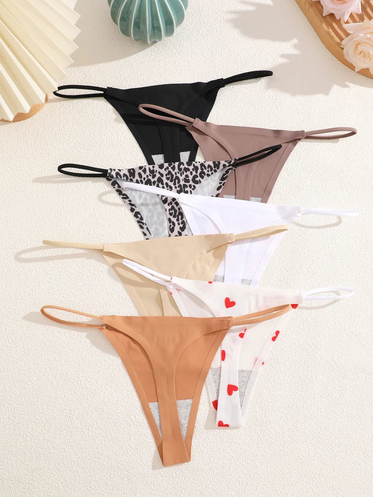 7-Pack Ice Silk Printed & Solid Thongs — Seamless Low-Rise G-String