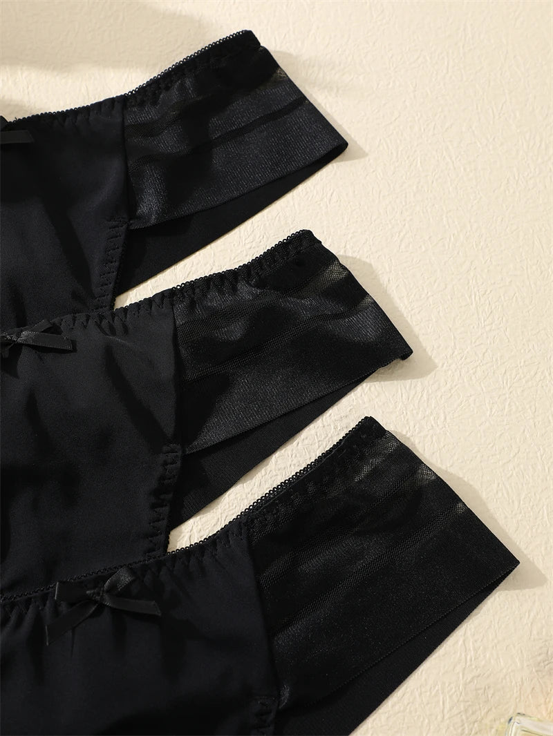 3-Pack Lace Hollow-Out Bow Thongs — Silky Low-Rise G-String Panties