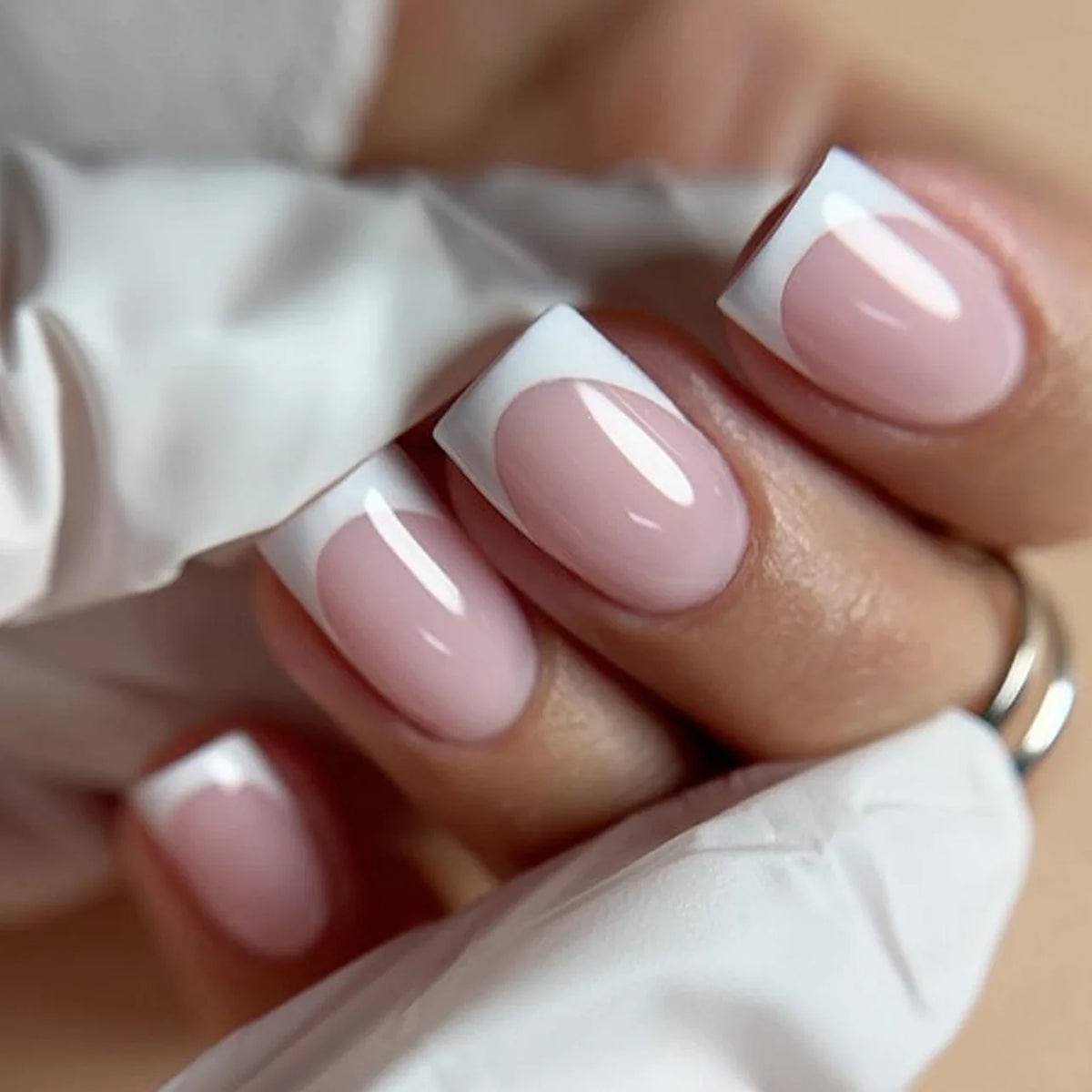 Nude Pink Short Square Press-On Nails - French & Gradient, 24 Pieces