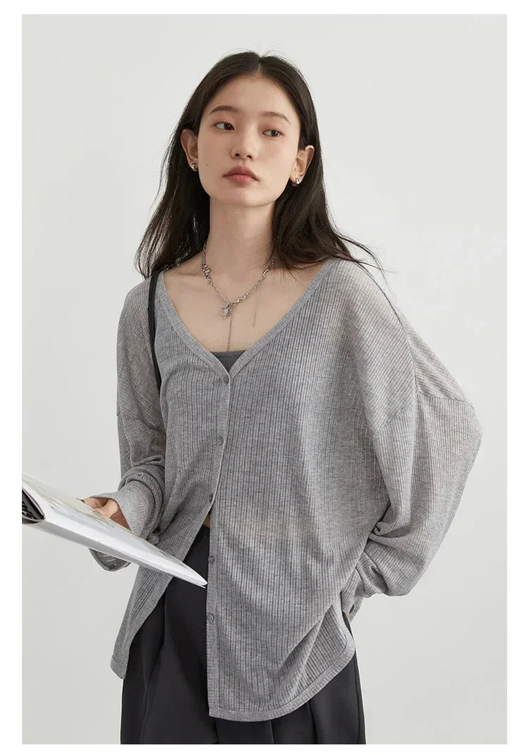 Lightweight V-Neck Button Cardigan — Sun Protection Knit | Women's Tops