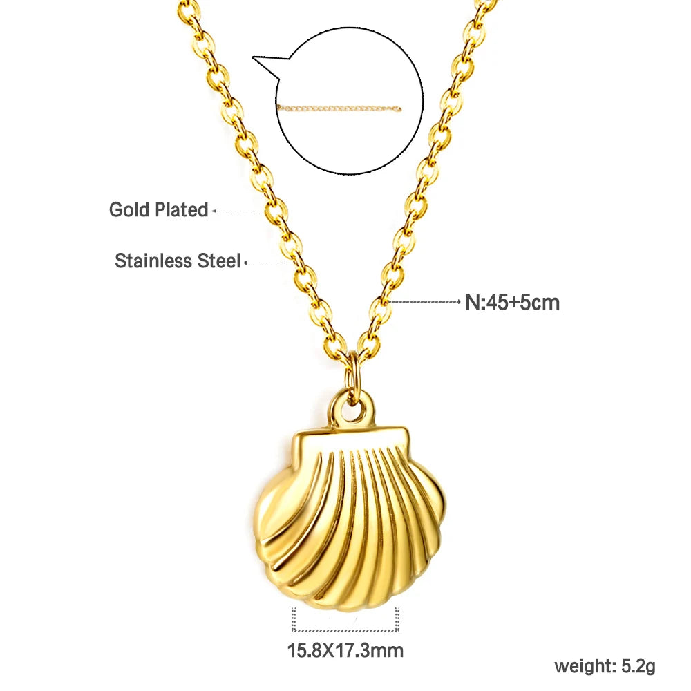 Shell Jewelry Set – 18K Gold-Plated Stainless Steel Necklace, Earrings & Bracelet for Women