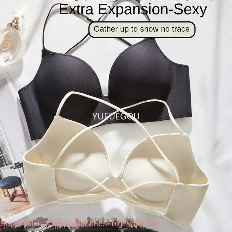 Women's 10CM Extra Thick Push Up Bra for AA/A Cup | Open Back Lingerie with Convertible Cross Straps | Seamless Wire-Free Bra No Marks (70A–85A)