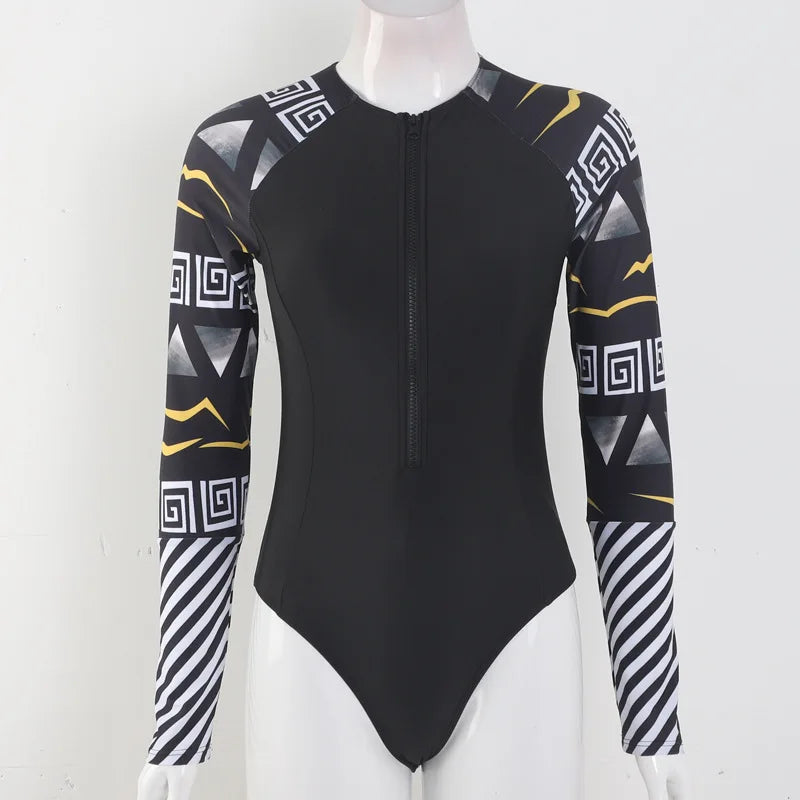 Color Block Surfing One-Piece Swimsuit — Long Sleeve Zipper | Women's Sport Swimwear