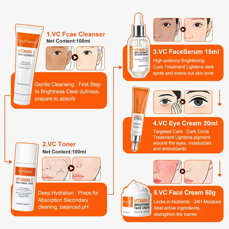 Vitamin C Brightening Skincare Set – Dark Spot Removal, Whitening & Deep Hydration