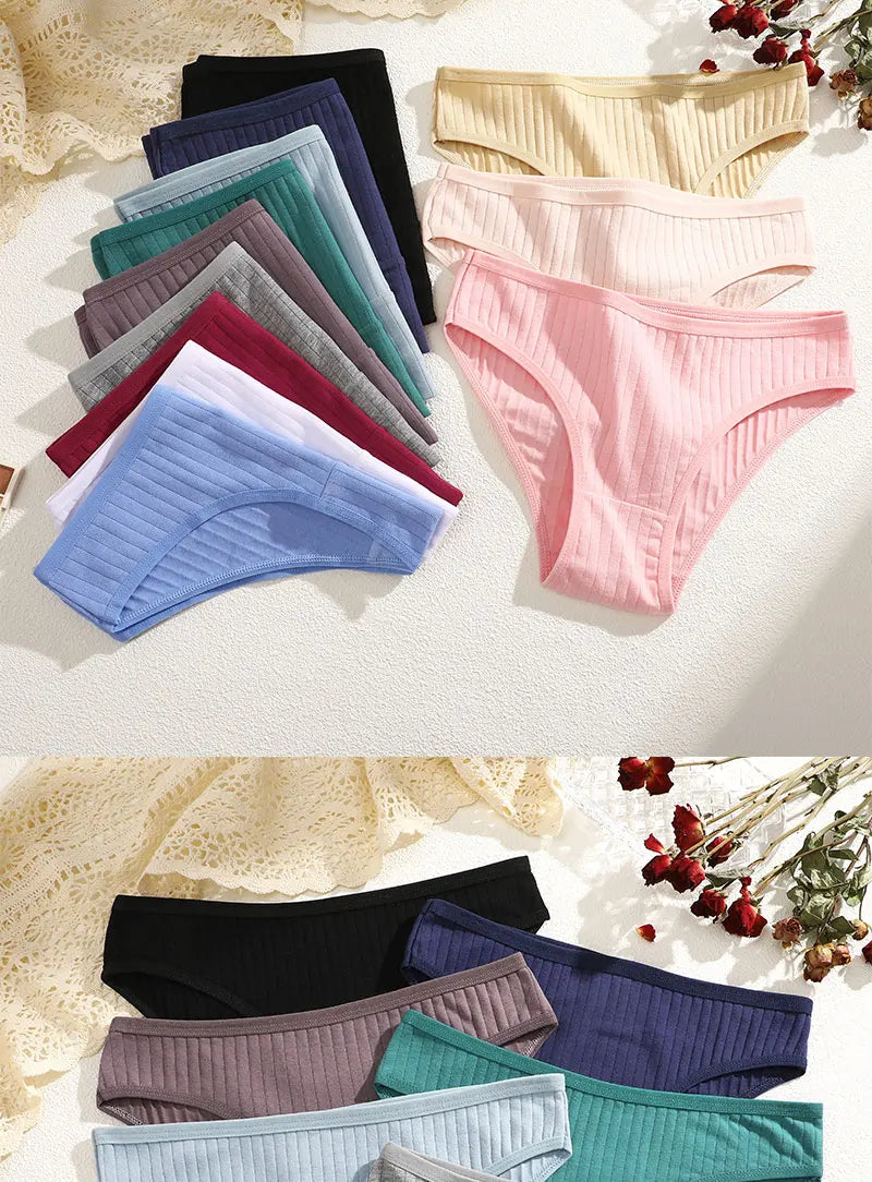 FINETOO 4Pcs Sexy Cotton Panties for Women Underwear Striped Panty Female Soft Lingeries Briefs Pantys Girl Underpant Intimates