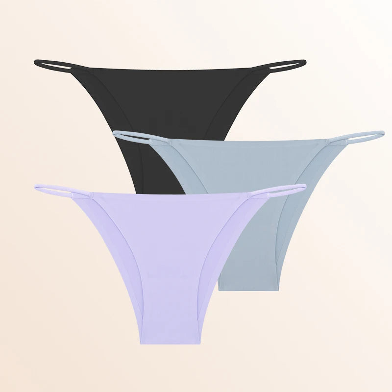 FINETOO 3Pcs Seamless Ice Silk Underwear New Color Sexy Thin Strap Briefs Girls Low Waist Breathable Panties No Trace Lingerie