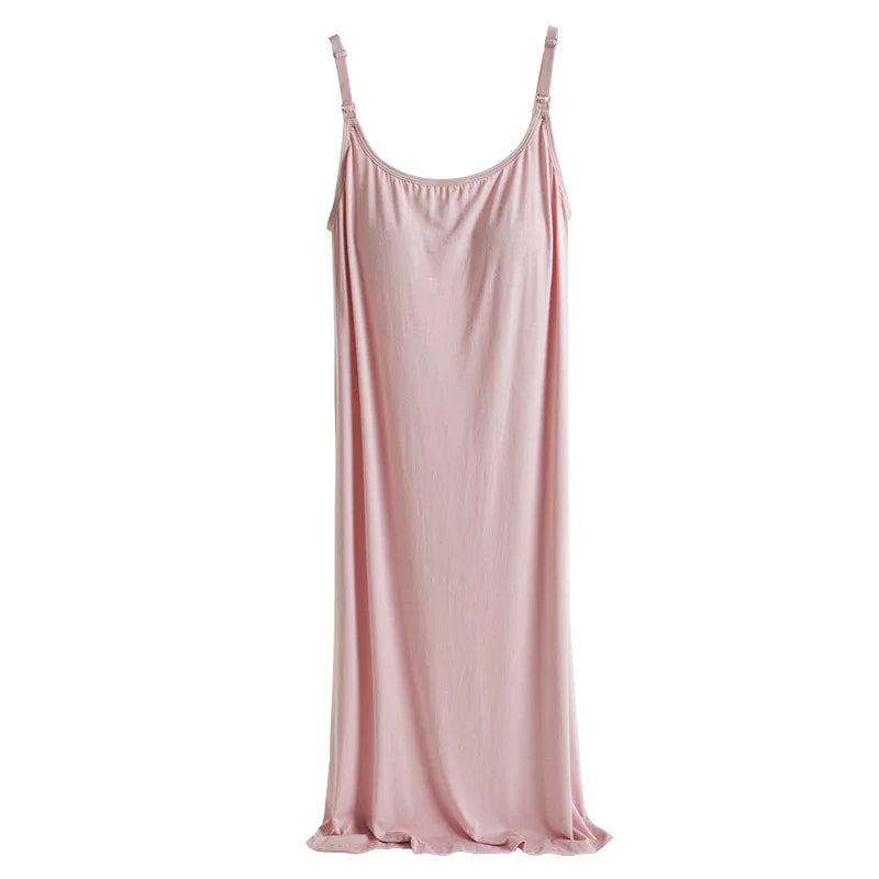 Women's Maternity Nursing Tank Dress with Built-in Bra Breastfeeding Long Sleeveless Nightdress for Pregnant Nursing Mothers